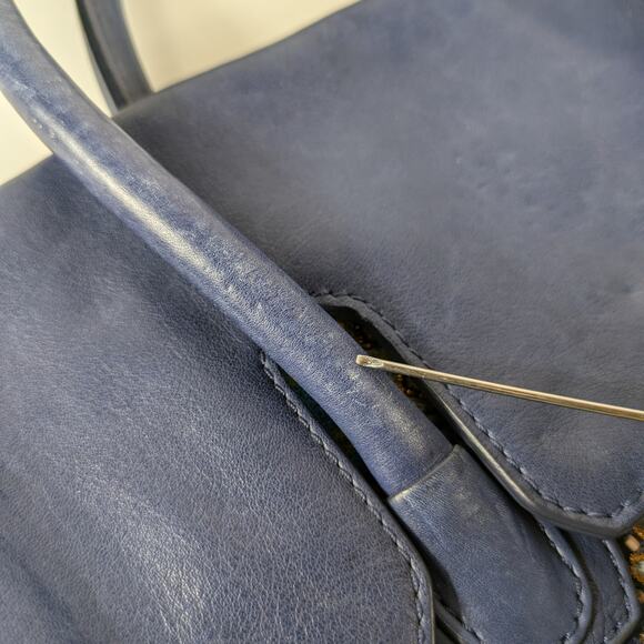 Sam Edelman Sylvia Purse Handbag Navy Blue Rare Embroidered Beads Leather Jute - Picture 13 of 16